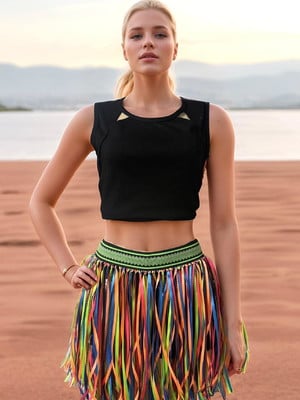 Saia de fitas carnaval adulto com shorts