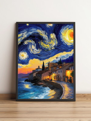 Quadro noite estrelada estilo van gogh colorido 1054