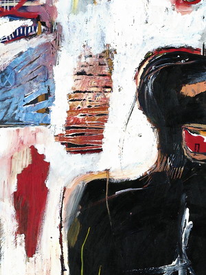 Quadro clássico de jean michel basquiat - fogo e flores.