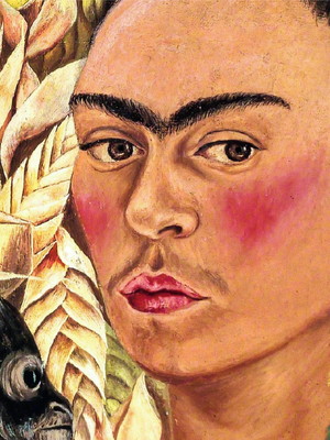 Quadro clássico de frida kahlo - auto-retrato com macaco e p