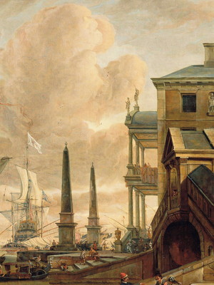 Quadro clássico de abraham storck - porto no mediterrâneo co