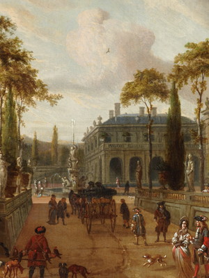 Quadro clássico de abraham storck - cena de uma cidade com p