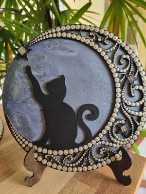Mandala 3d - gatinho na lua - 20cm