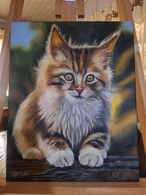 Pintura em tela de um gatinho