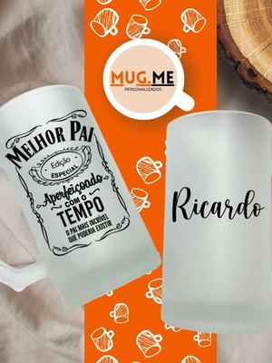 Caneca de chopp em vidro jateado personalizado 475ml