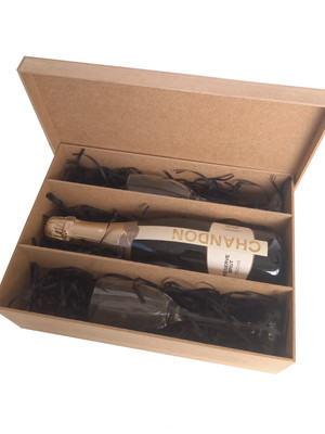 Caixa mdf para 1 mini vinho 750ml e 2 taças cod: cx011-8