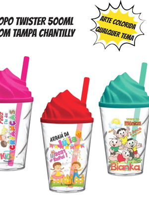 Copo twister 500ml tampa chantilly personalizado