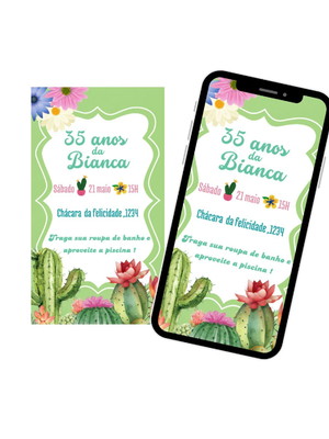 Convite digital personalizado cactos
