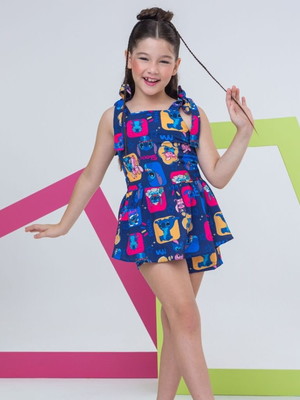 Macaquinho peplum stitch e angel infantil juvenil