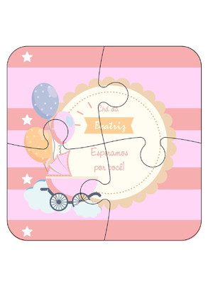Quebra-cabeça chá de bebê personalizado - 10x10cm com 4 peça