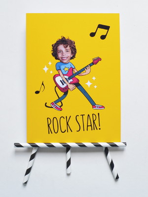 Pôster de mesa rock in roll rostinho c/ cavalete de canudos