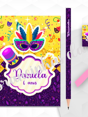 Bloquinho g+lápis carnaval personalizado