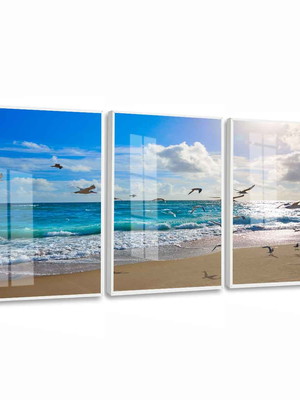 Quadro decorativo pássaros paisagem mar praia sala quarto