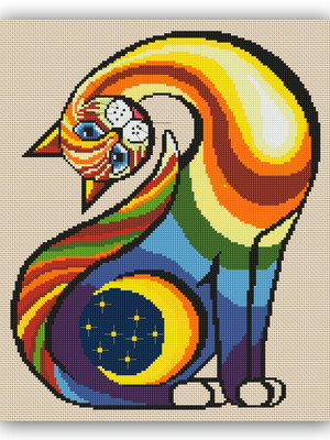 Gato colorido - gráfico ponto cruz