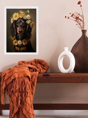 Quadro dachshund coroa de flores