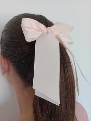 Hair clip laço de fita gorgurão com pontas - salmon claro