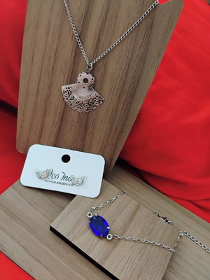 Kit de colar com pingente brinco e pulseira em aço inoxidave