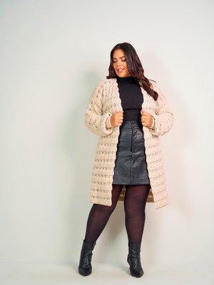Cardigan moussse longo renda nervura decote v 53011