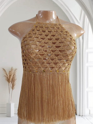 Top cropped em crochê cor ouro