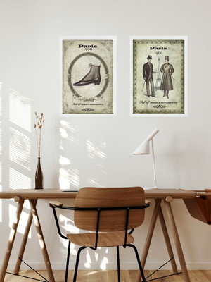Kit 2 quadros vintage moda masculina