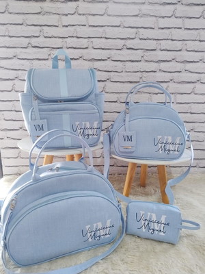 Kit maternidade linho luxo azul bebê + necessaire de brinde