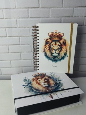 Kit caixa cartonada e caderno a5 - leão