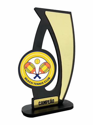 Troféu beach tennis em mdf c/ acrílico dourado - 20cm