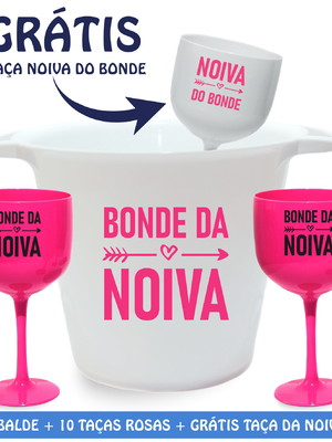 Kit despedida solteira bonde da noiva 1 balde + 10 taças gin