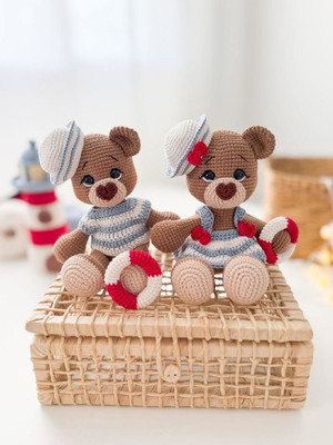 Ursinhos aventura no mar em amigurumi (crochê) cada