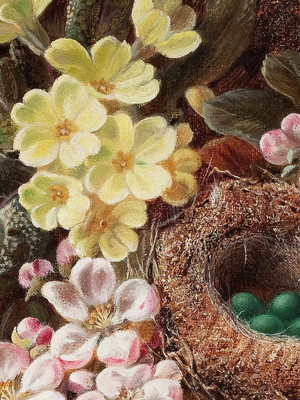 Quadro clássico de georg clare - prímulas, flor de macieira