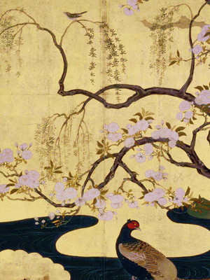Quadro clássico de kano eino - pássaros e flores na primaver