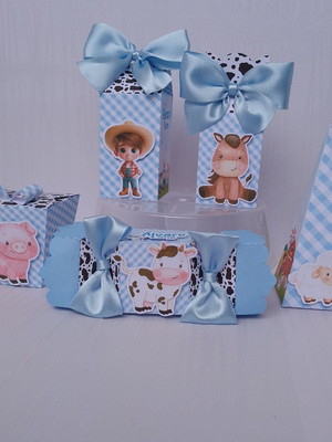 Kit festa - 20 lembrancinhas personalizada fazendinha azul