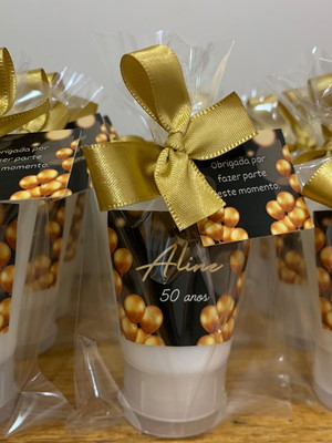Lembrança creme hidratante aniversário balões dourado preto