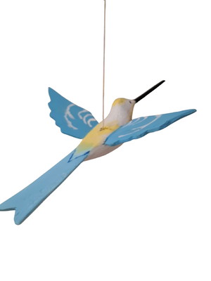 Pássaro de madeira beija-flor azul claro