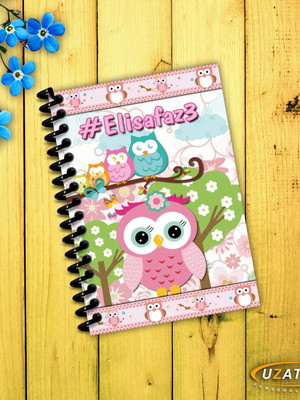 Caderninhos com capa e folhas personalizadas - corujinha
