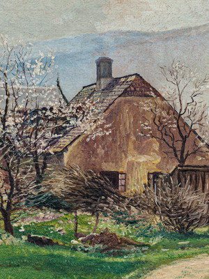 Quadro clássico de albert rieger - primavera em reichenau.