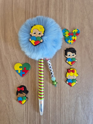 Canetas personalizadas com pompom - autismo
