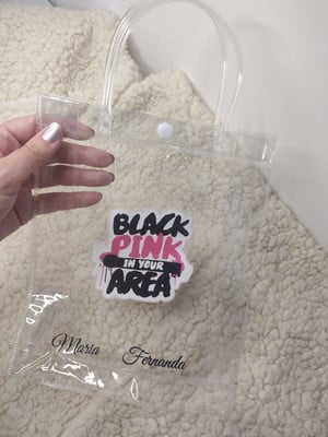 Sacola presente plástico com botão personalizada como quiser