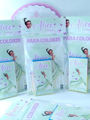 Kit de colorir personalizado princesa e o sapo com giz