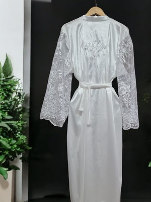 Robe noiva longo manga longa renda bordada modelo mara