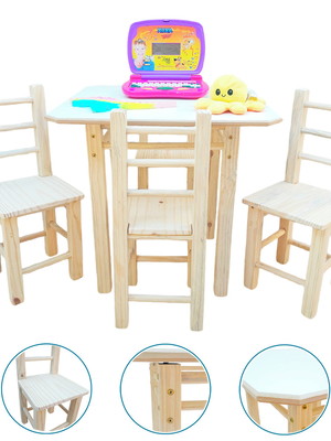 Conjunto mesa com quatro cadeiras de madeira para crianças