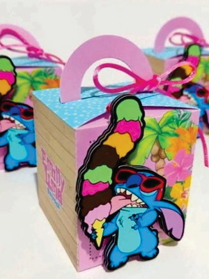 Caixa cubo com alça lilo e stitch