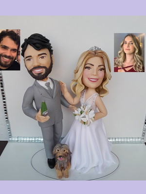 Noivinhos biscuit caricatura personalizado com 1 pet