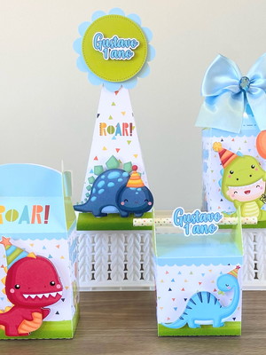 Kit festa dino baby- 40 caixas com apliques (10 de cada)
