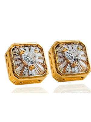 Brinco coração galeria vazado com zircônias banho ouro 18k