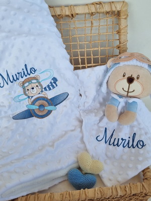 Kit manta pipoquinha e naninha urso aviador