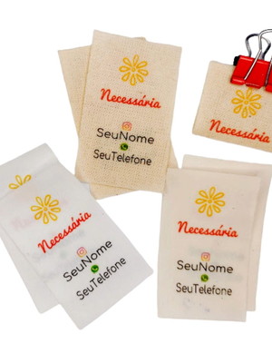 Etiquetas personalizadas em cetim com sua logo - 100un 3x5cm