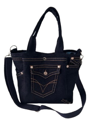 Bolsa tote bag jeans com alças de ombro e transversal