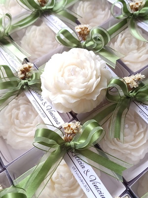 Lembrancinha de casamento vela rosa - vela flor de peonia
