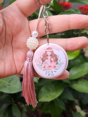 20 chaveiros duas faces com pingente tassel